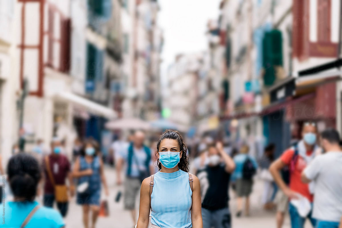 Woman Wearing Face Mask in Street