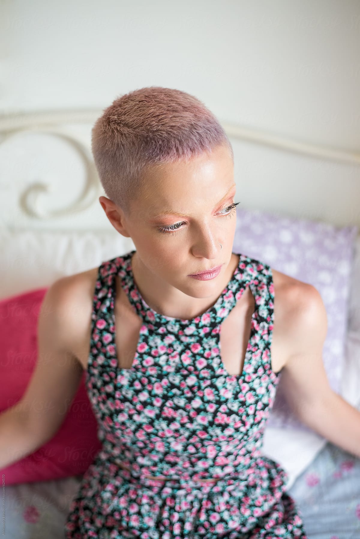 Portrait Of Stylish Woman With Pastel Pink Hair