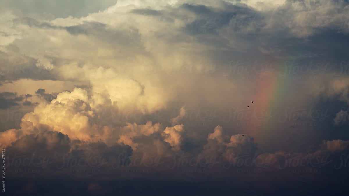 Photo of clouds, rainbows and birds