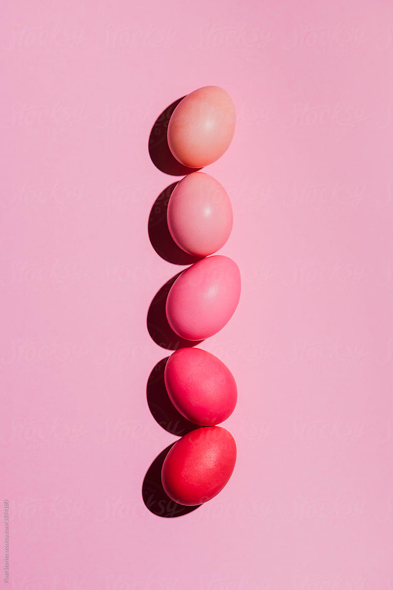 Pink/red Easter eggs with bold colors and shadows