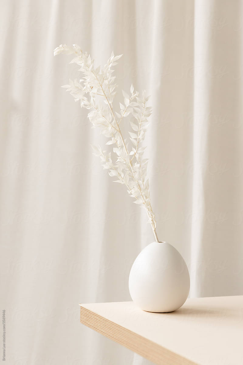 White leaves in white vase