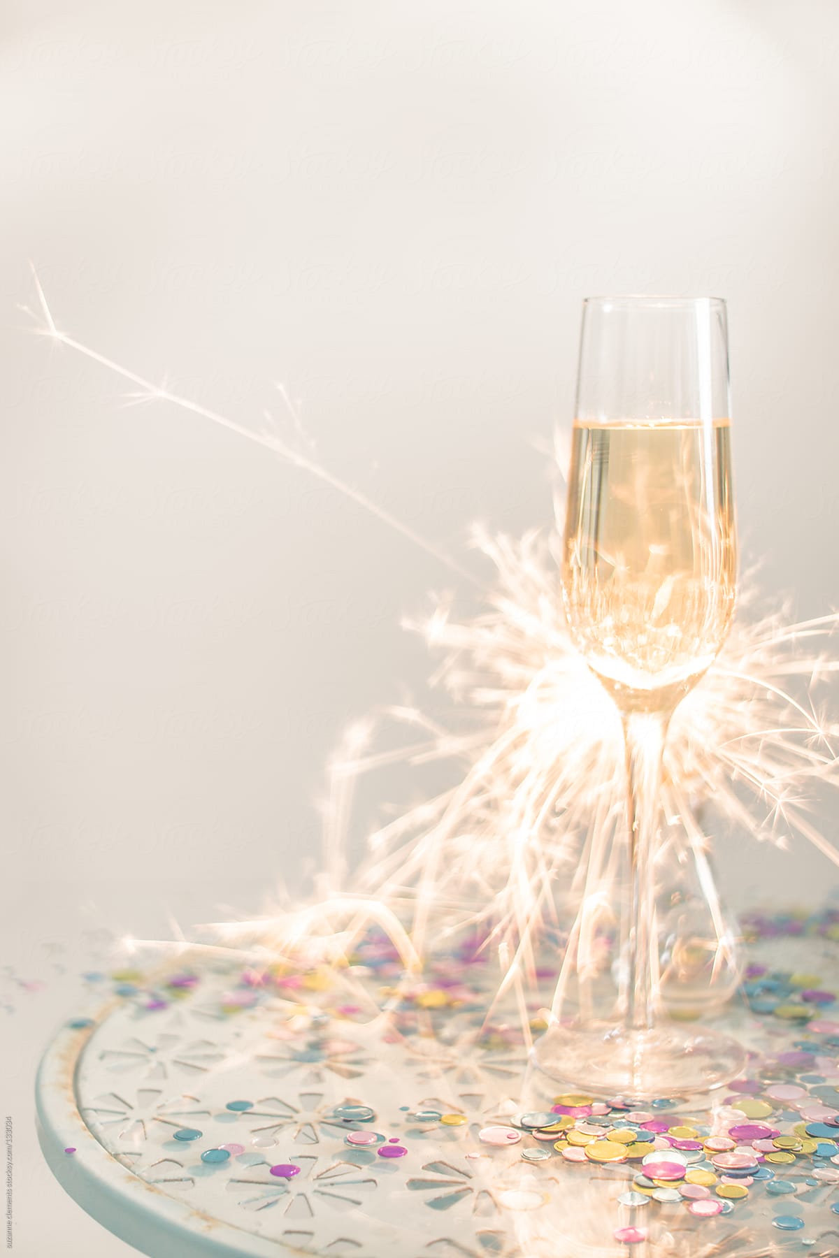 Single Glass of Champagne with Sparkler