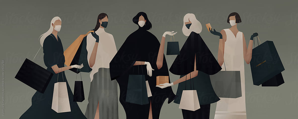 women with shopping in medical masks