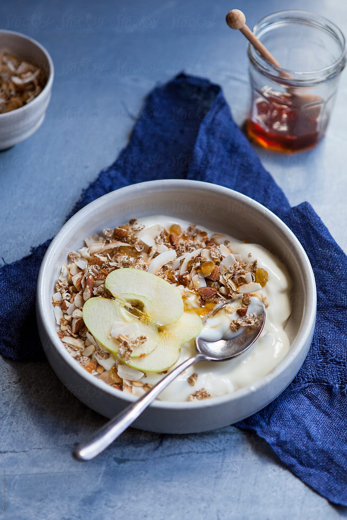 Breakfast Muesli with toasted coconut, seeds, nuts, apple and honey