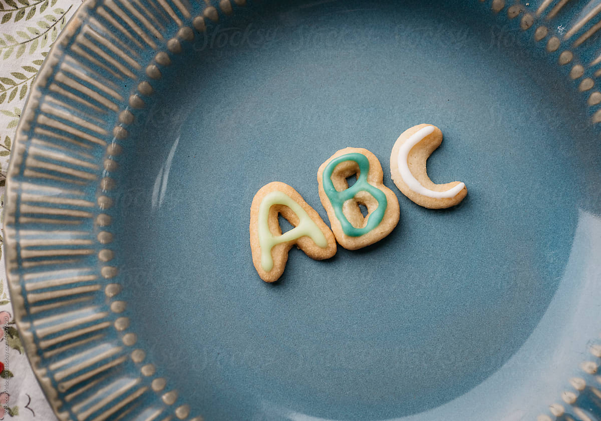 Cookies spelling out ABC on a vintage plate
