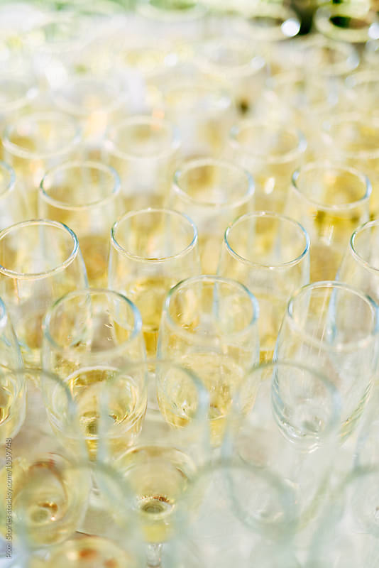 Wedding reception table with champagne glasses