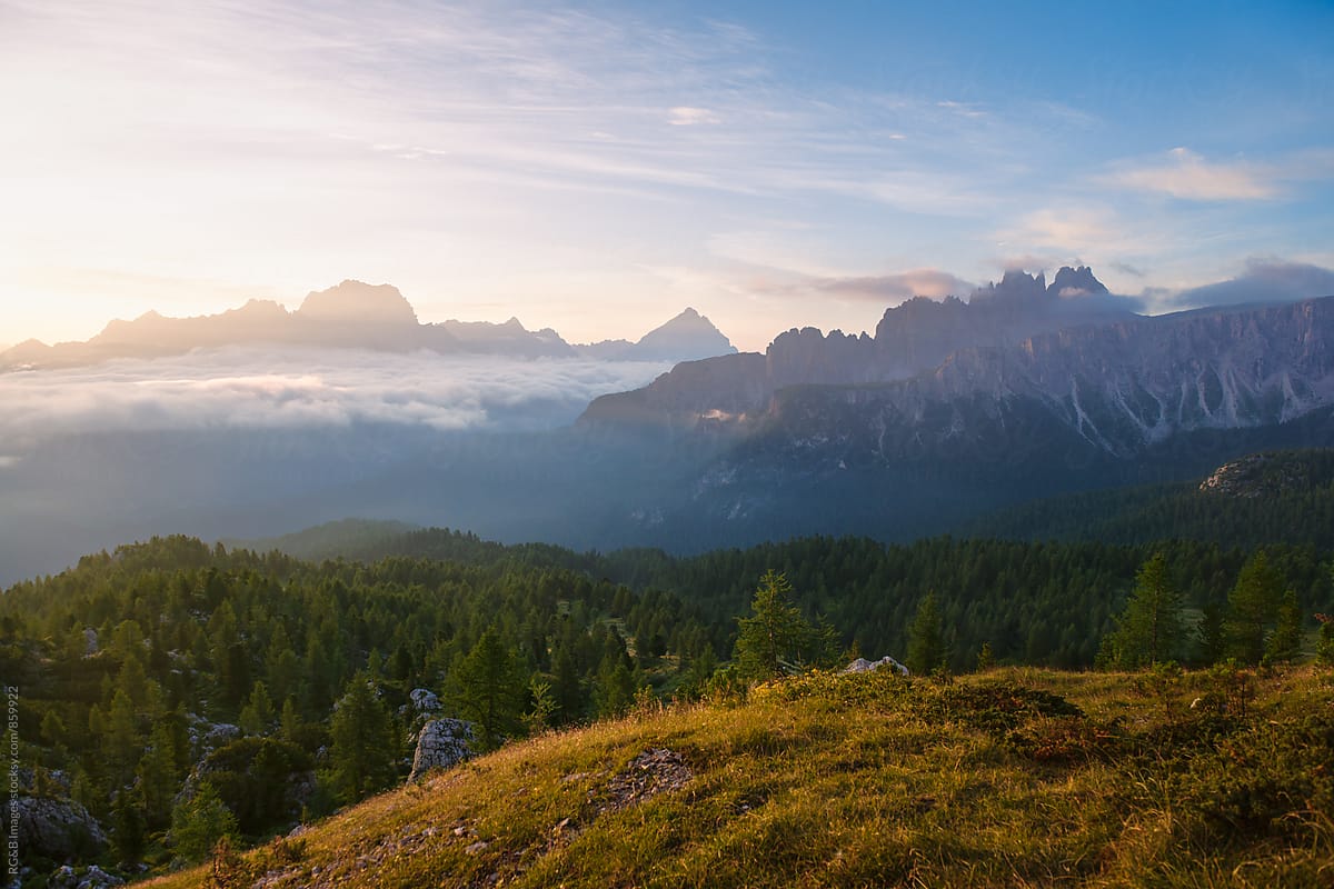 Beautiful sunrise scenery in Dolomites