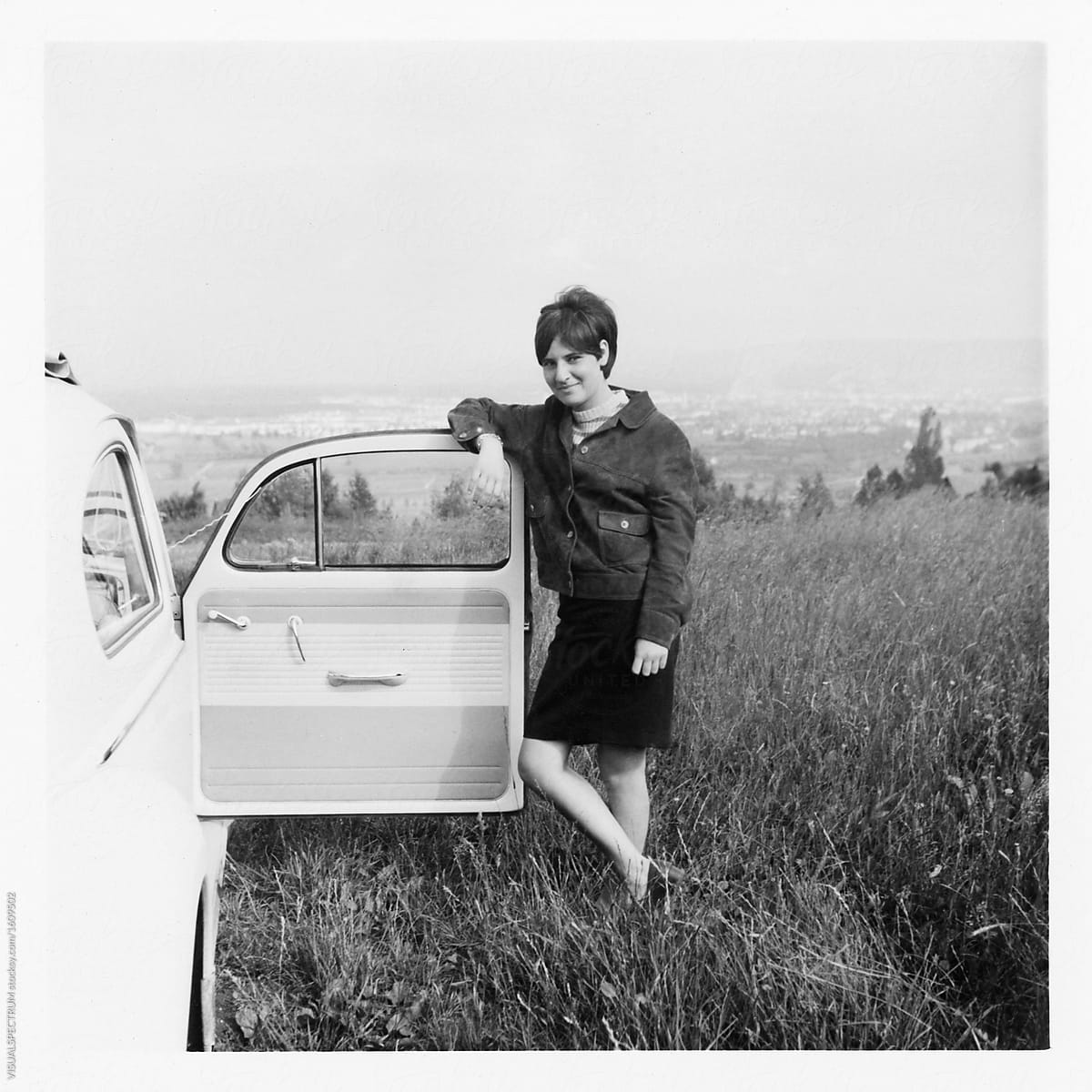Scan of Old 1960s Black and White Photograph of Young Woman Stan