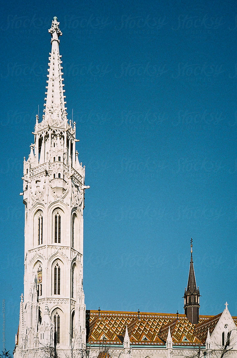 Matthias Church in Budapest with clear blue skies