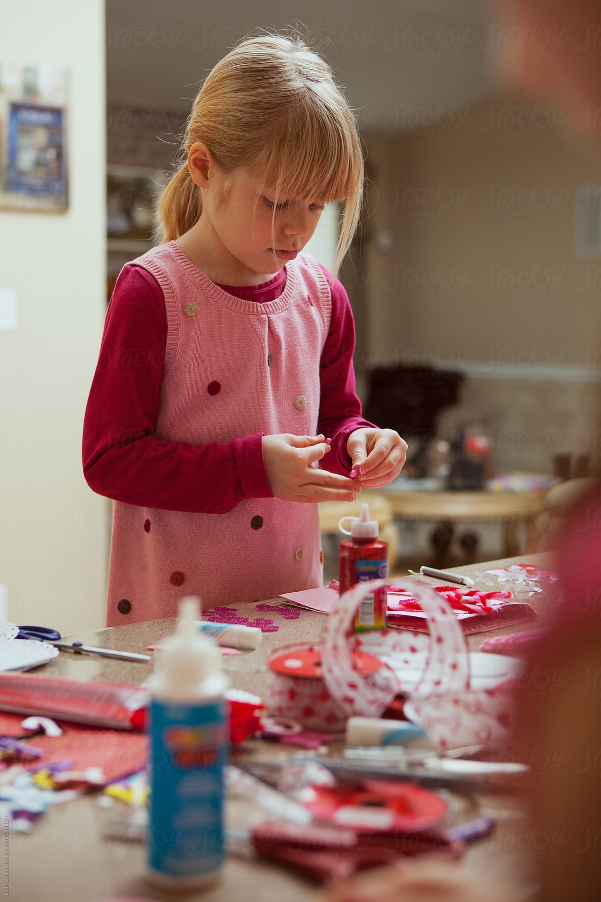 Valentine: Girls Working On Holiday Crafts