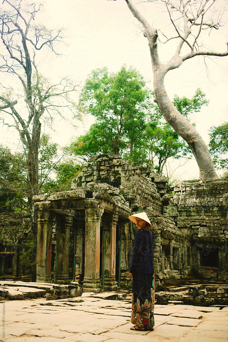 Young pretty woman at Angkor Wat