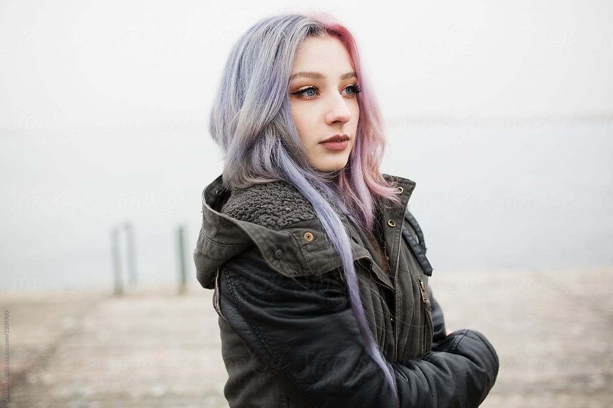 Portrait Of A Young Beautiful Woman With Green Pink Hair By Stocksy Contributor Jovana Rikalo