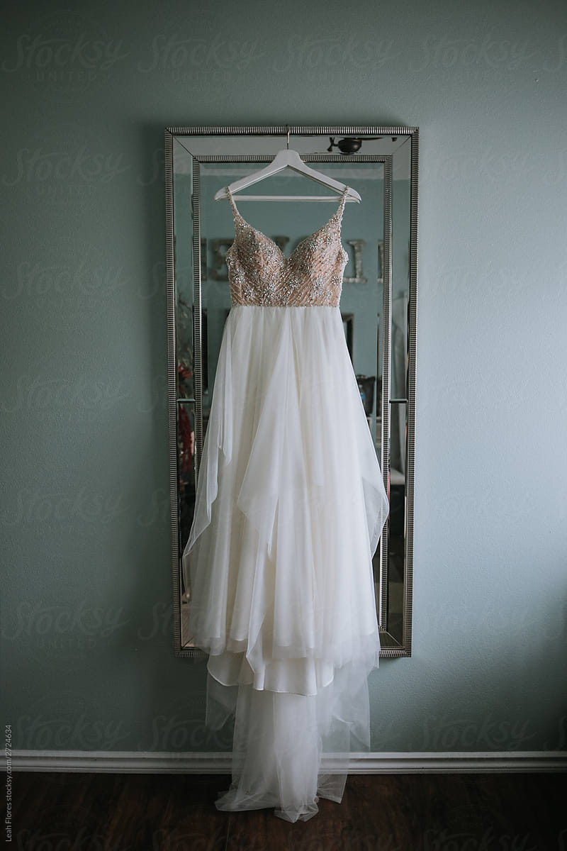 Wedding Dress Hanging in Bridal Suite