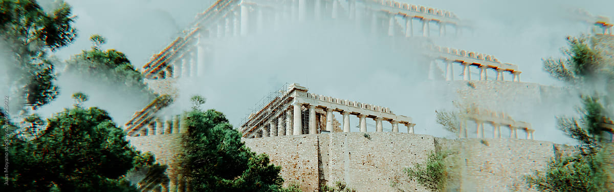 kaleidoscopic image of the Parthenon, banner format