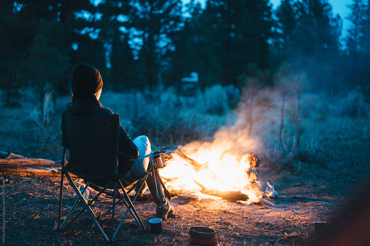 outdoor campfire at night