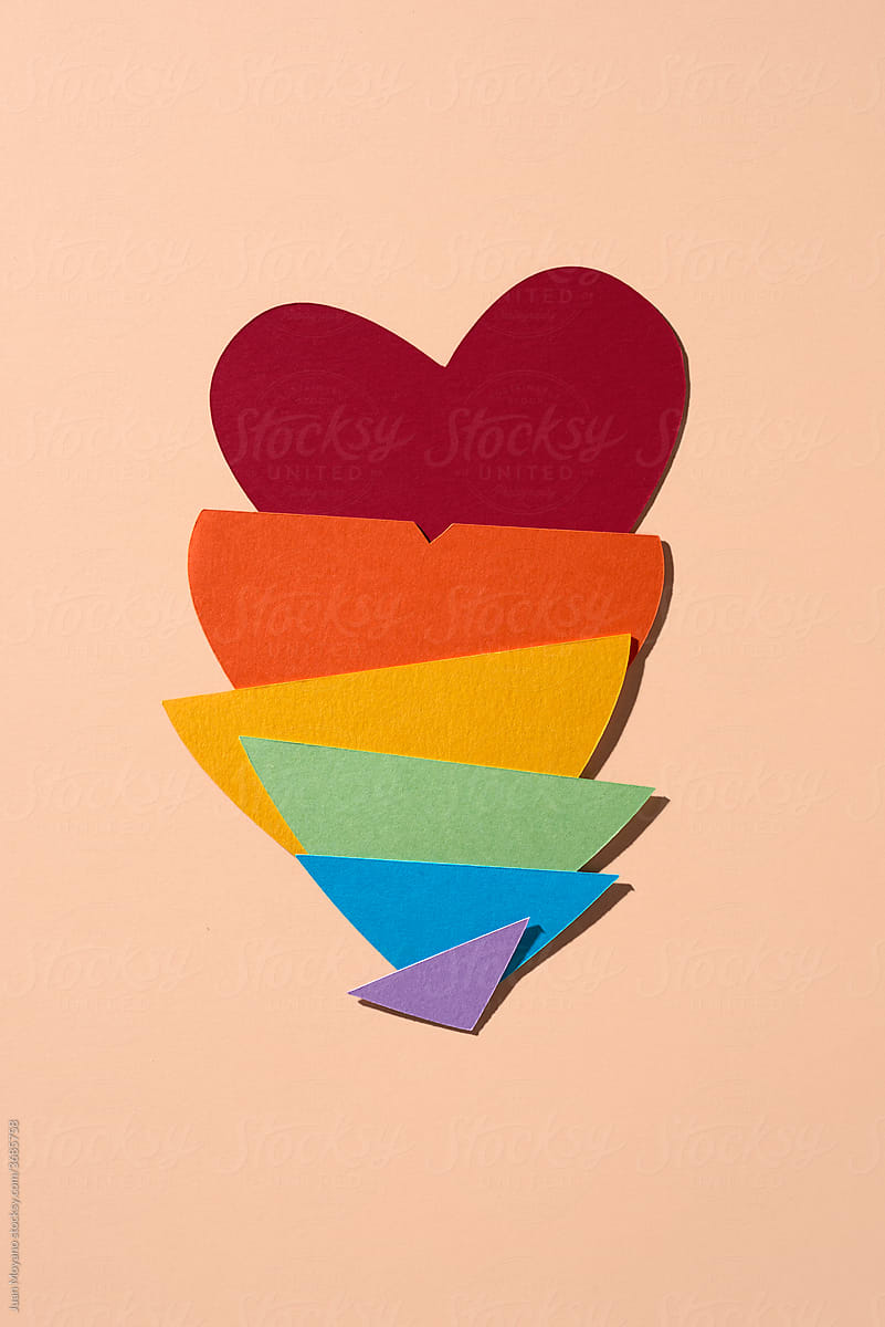 pieces of paper forming a rainbow heart