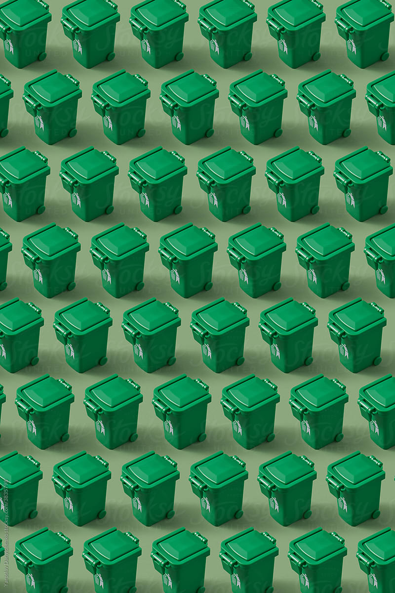 Pattern of small green trash cans
