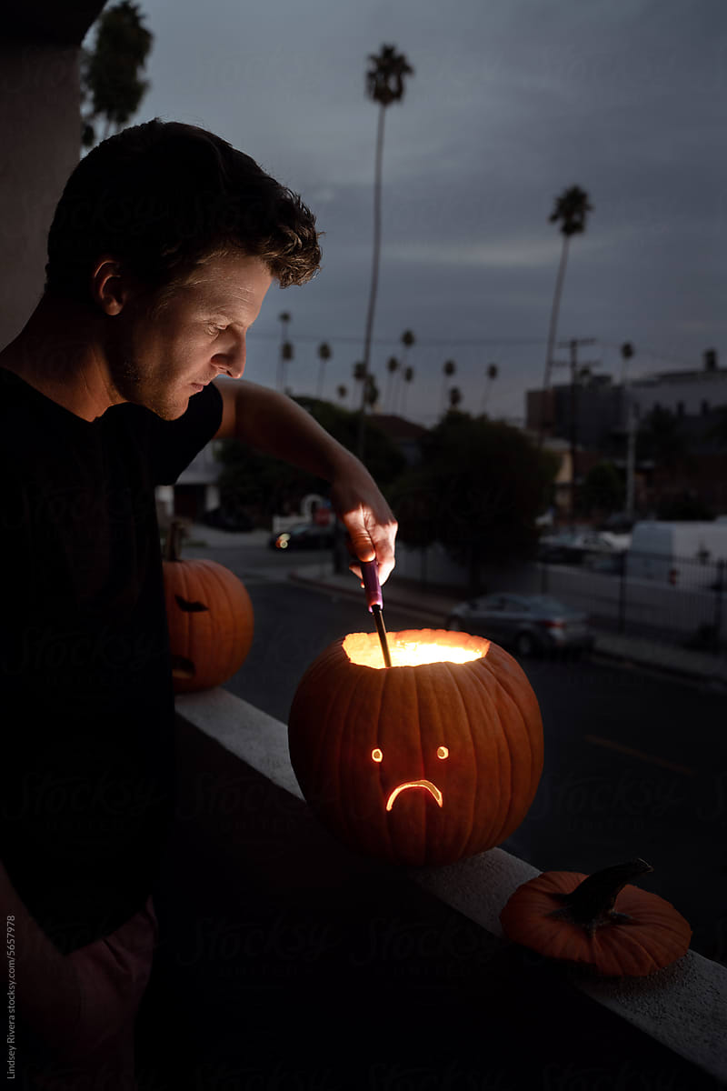 Lighting a Jack o Lantern Pumpkin
