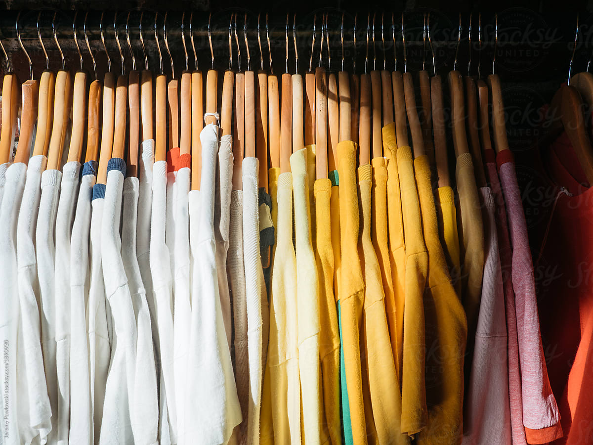 Retro and vintage tee shirts in thrift shop