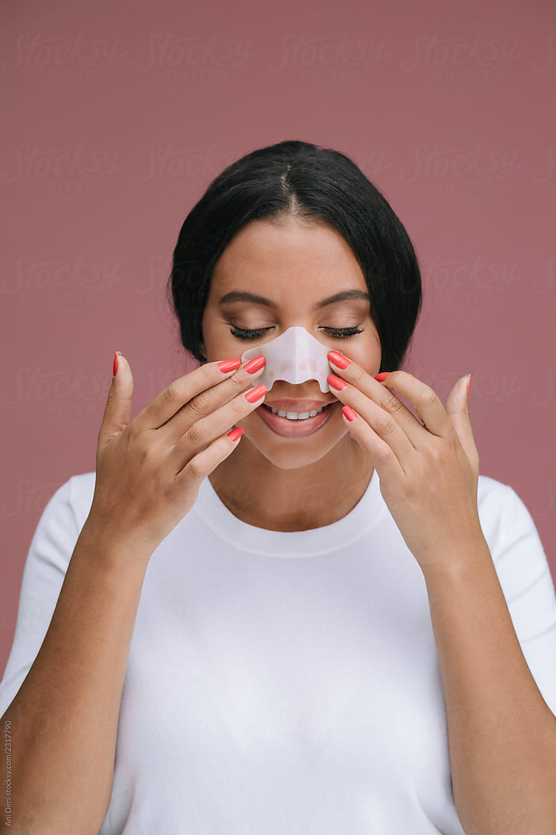Woman Beauty Face With Pore Strip On Nose
