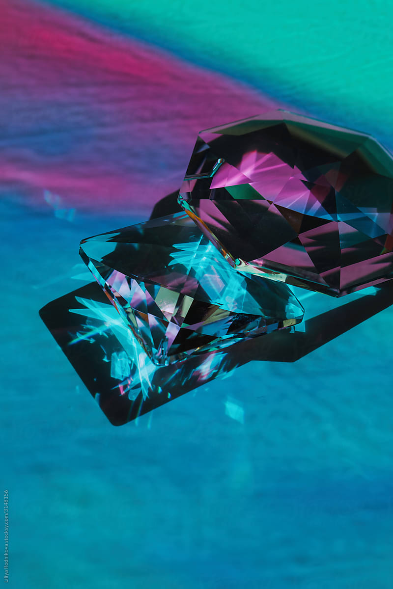 Shiny gems under colorful light