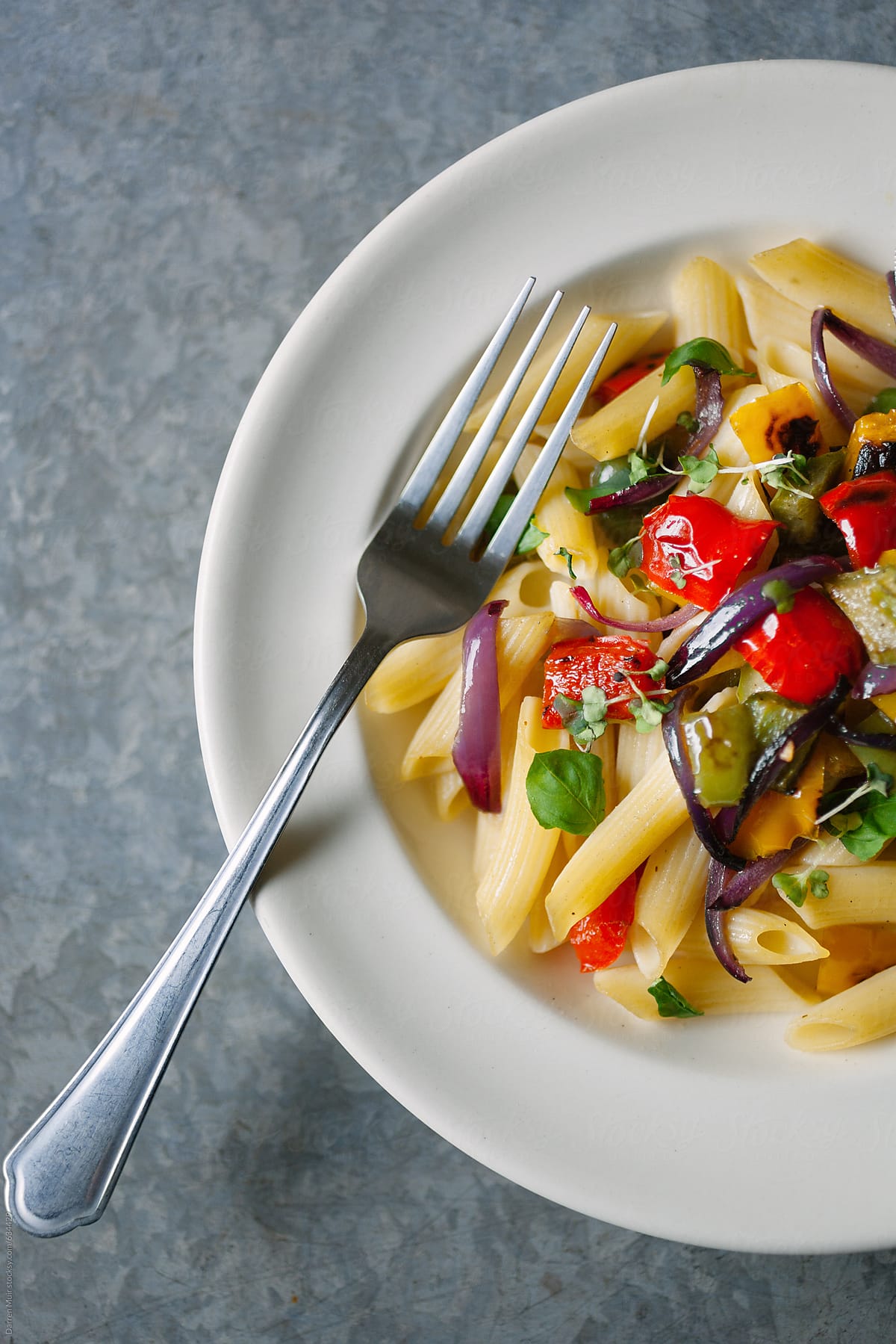 Pasta with roasted peppers.