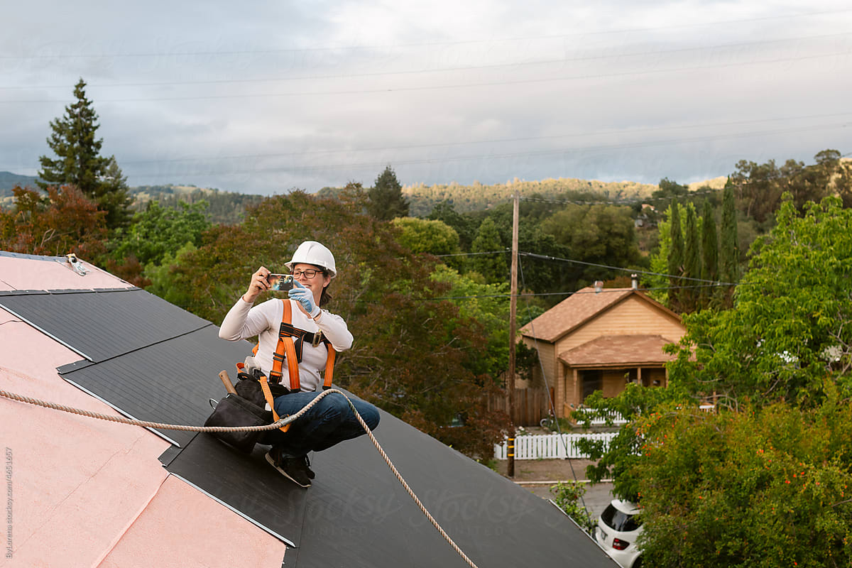 Construction woman roof installer