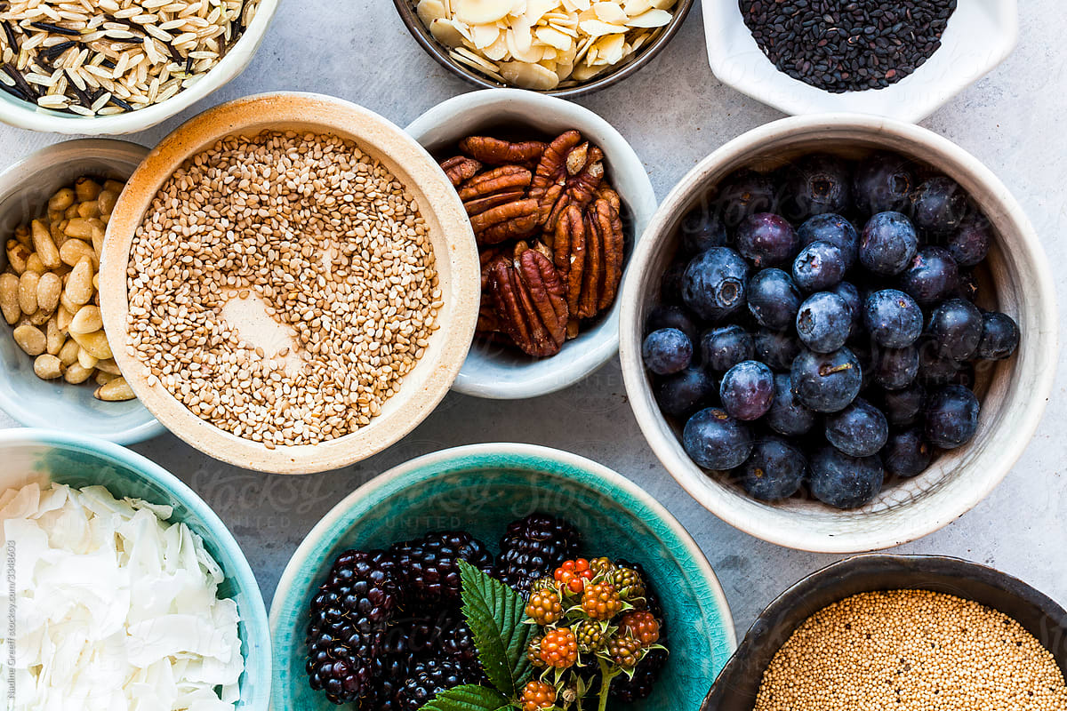 Nuts, grains and berries superfood healthy foods
