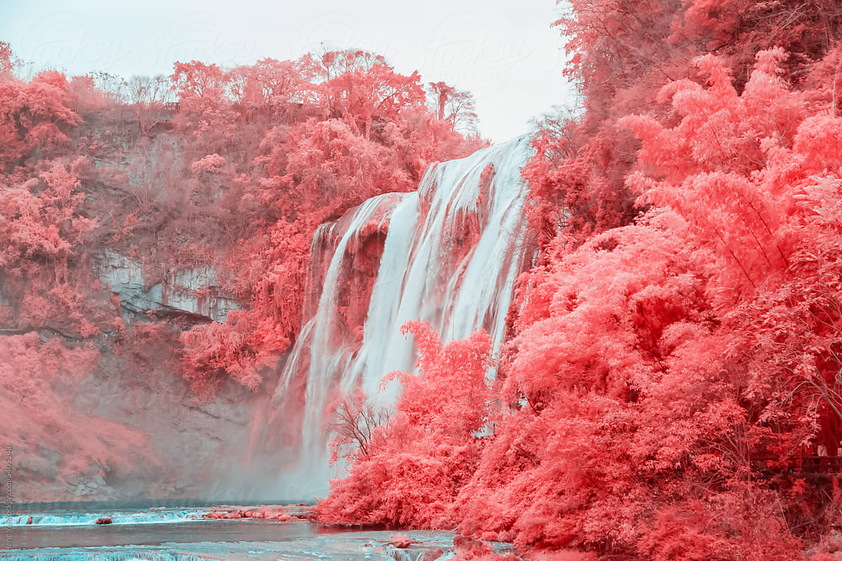 Infrared photography of waterfall