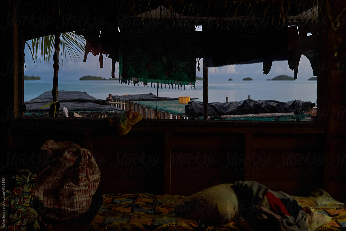 Nightfall on underdeveloped Solomons Pacific island atoll village