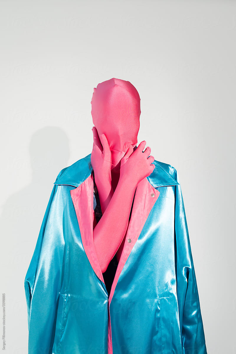 Faceless model in bright colorful costume