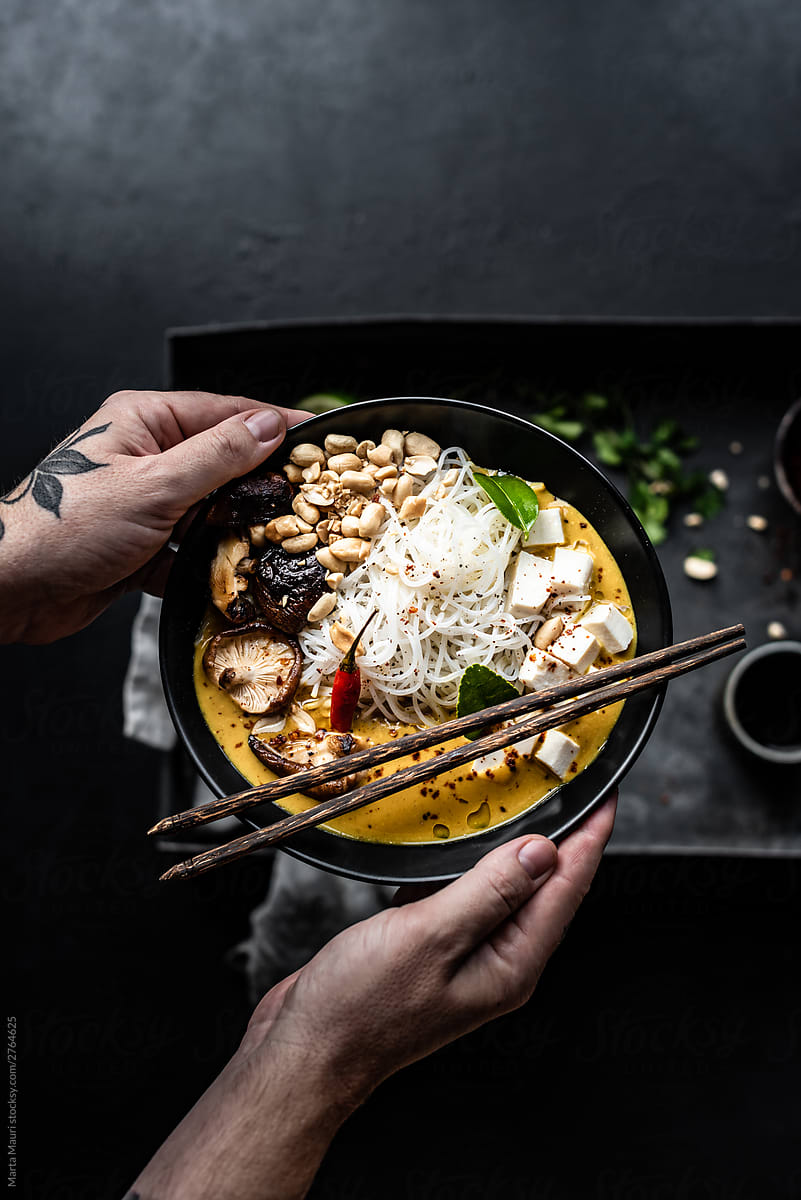 Homemade Vegan Asian Curry Rice Noodles