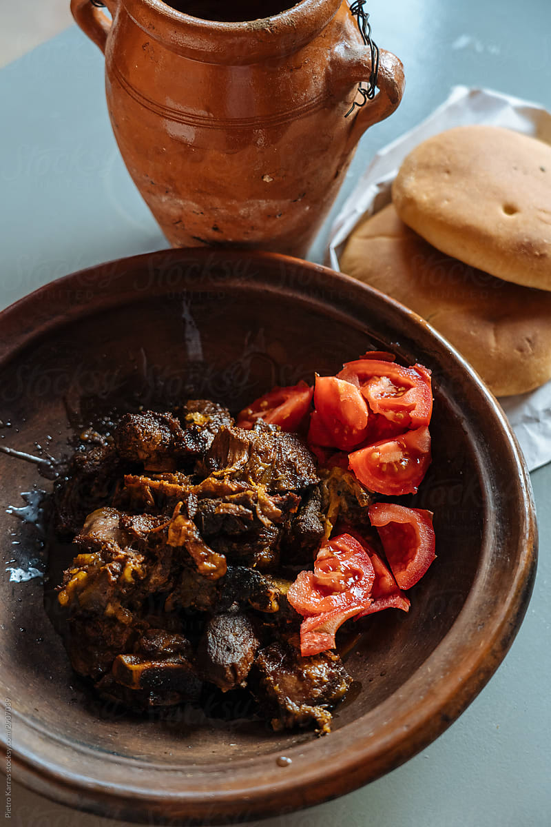Homemade Arabic meat dish with tomatoes in bowl