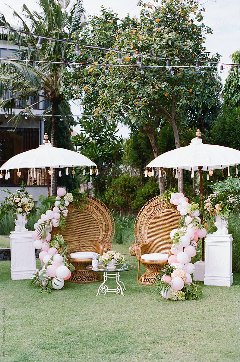 Outdoor tropical wedding photo booth
