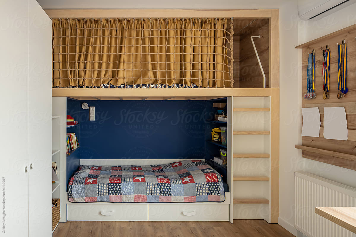 Children\'s room in modern style with two-level bed