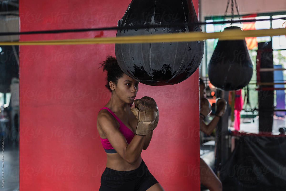 Black woman boxing workout