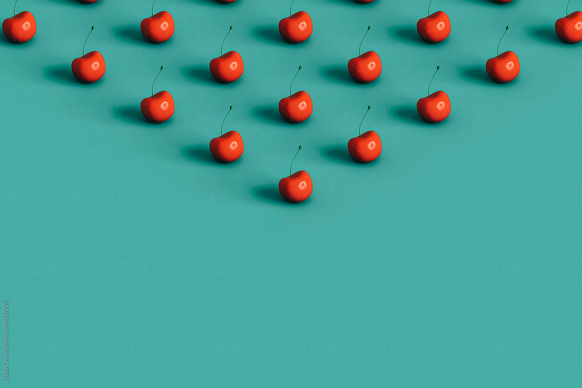 triangle of cherries with copy space. 3d render