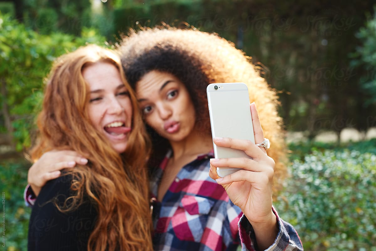 Girls Taking Funny Selfie In Garden By Guille Faingold Friendship 