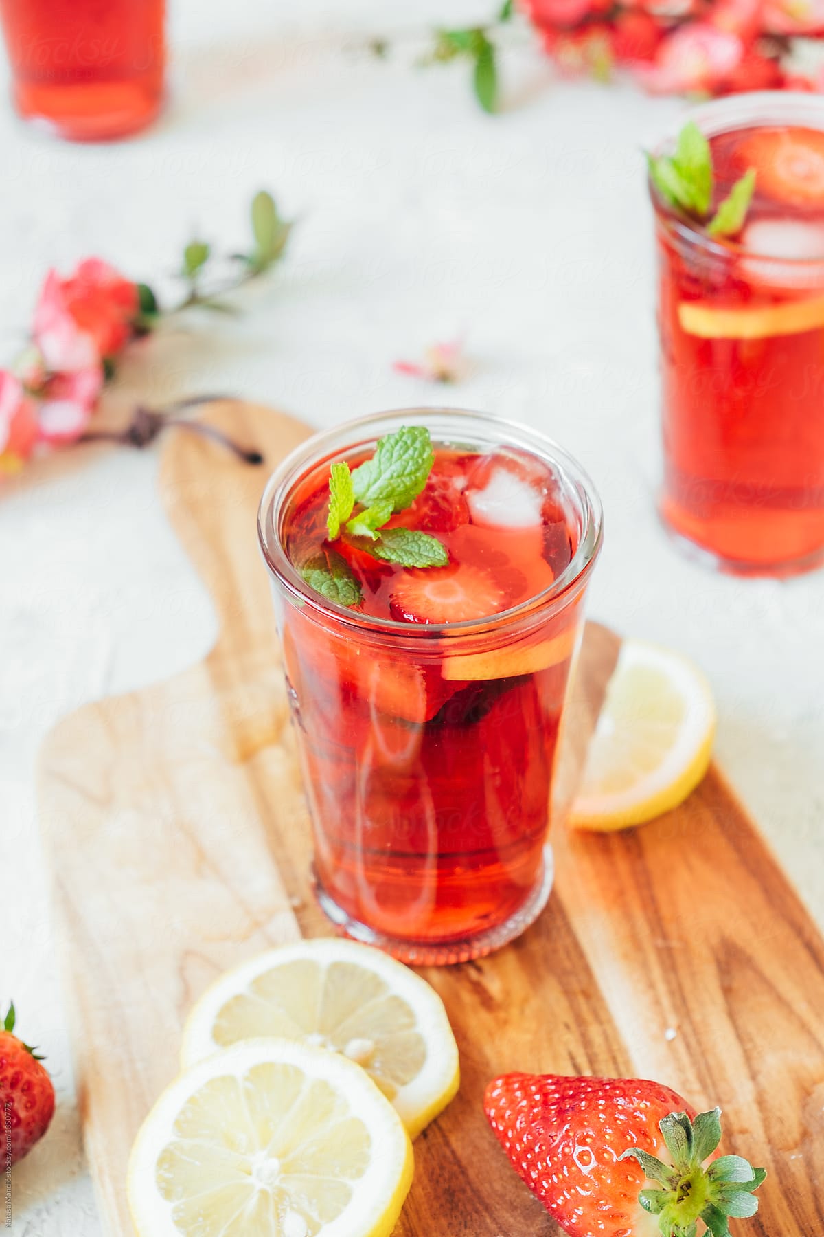 Strawberry hibiscus and mint iced tea