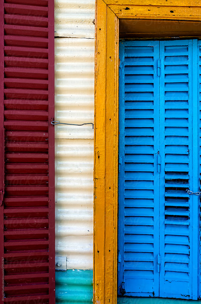 Colorful metal window of a facade in Caminito street in Buenos Aires