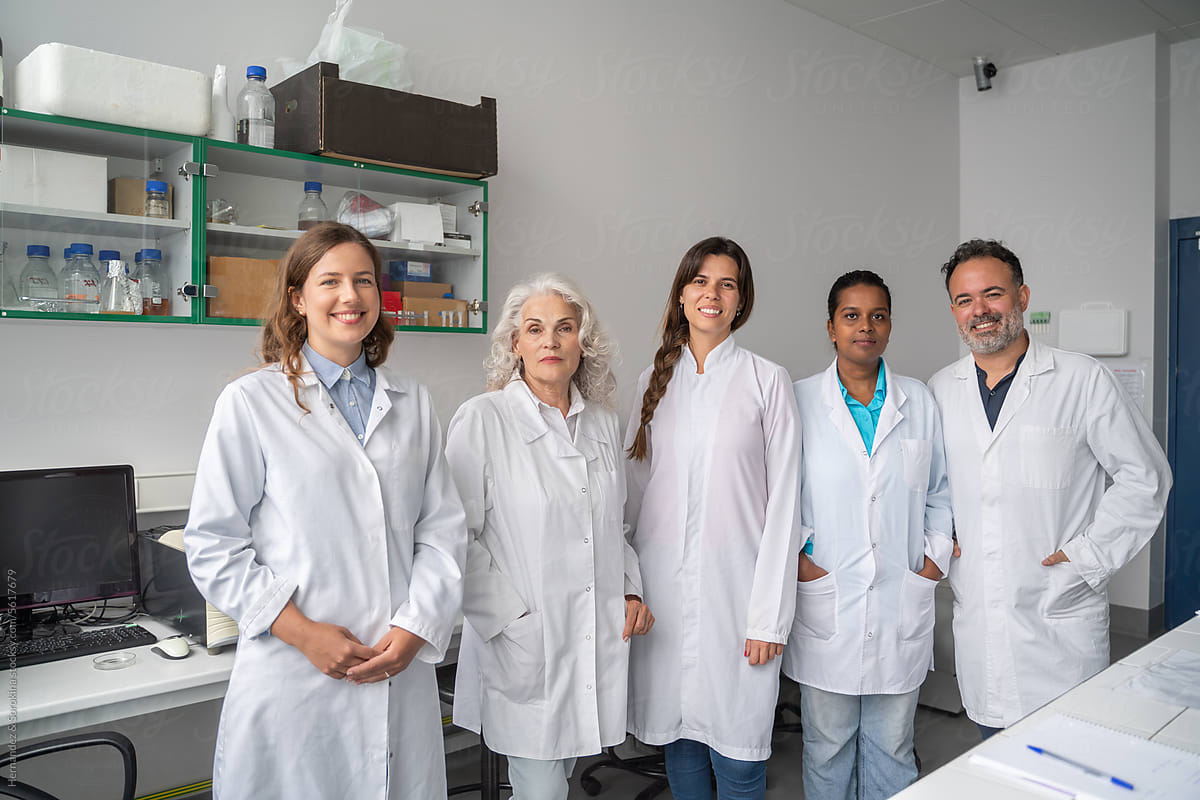 Multiracial Group Of Researchers In Modern Laboratory