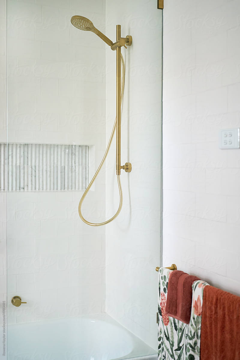 Bathroom shower with brass fittings