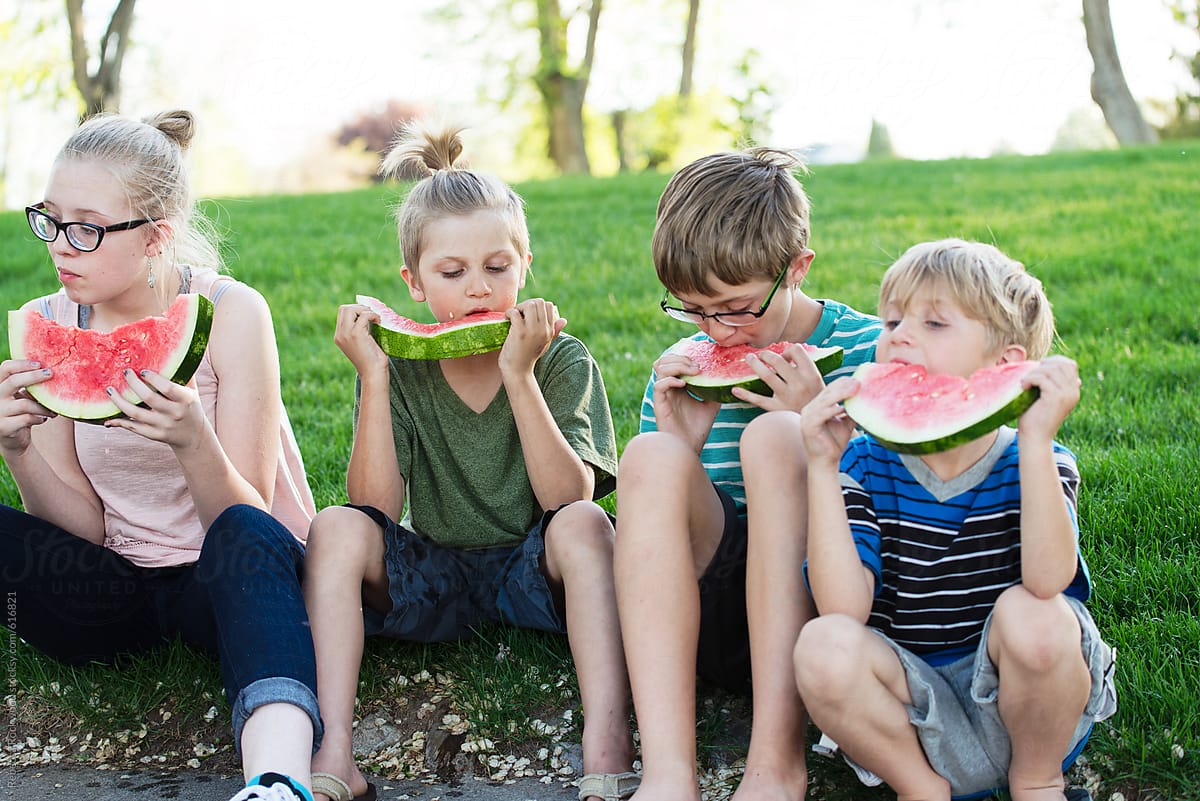 kids eating watermelon