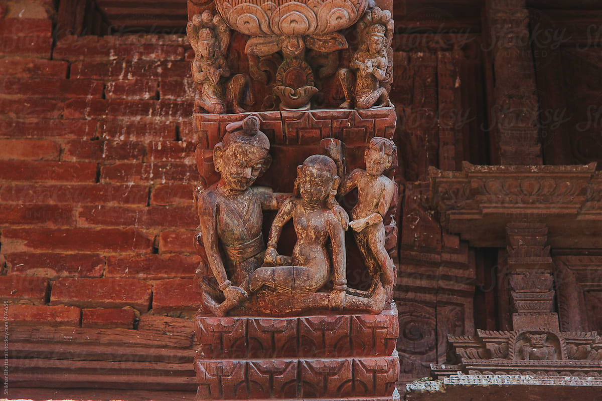 Erotic carving in temples in Kathmandu.