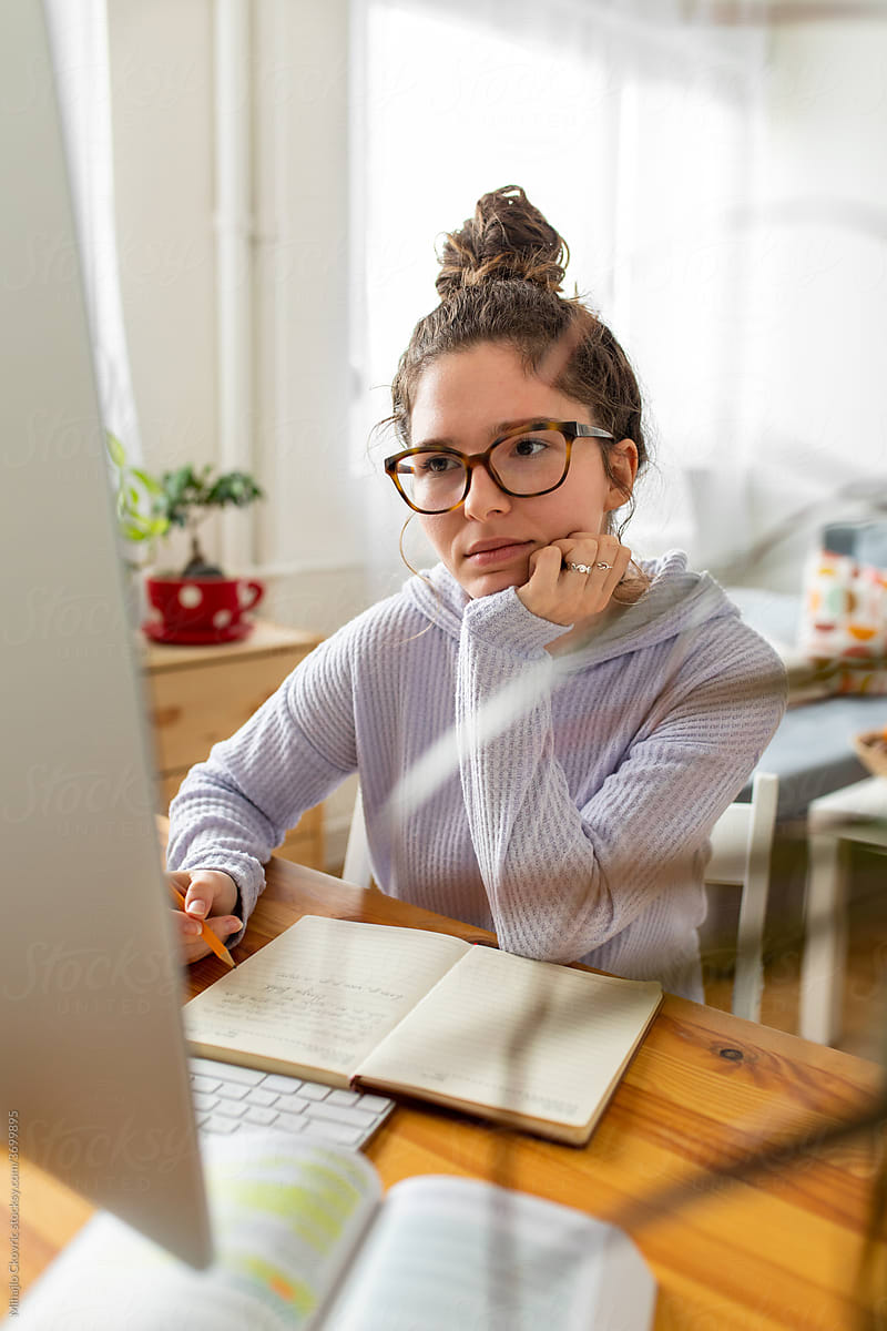 Girl Studying At Home