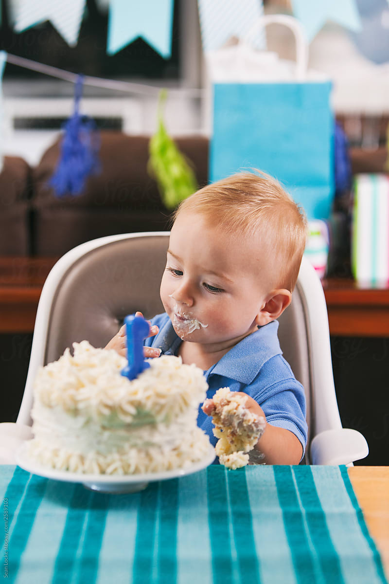 Birthday: Messy Toddler Eating Birthday Cake