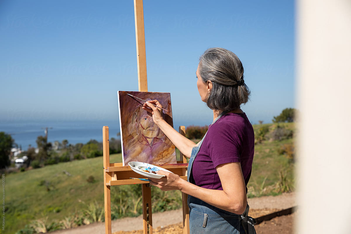 Retired Woman Paints Outdoors