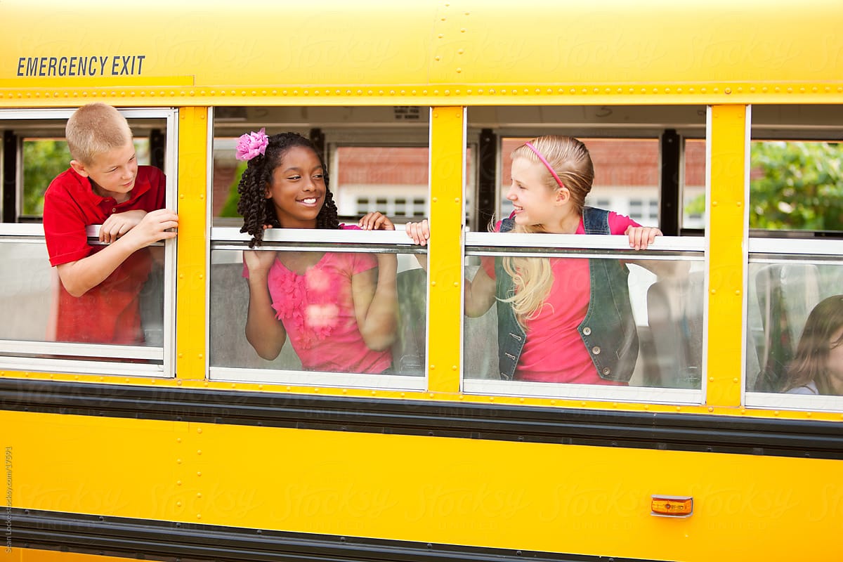 School Bus: Kids Looking Out of Window
