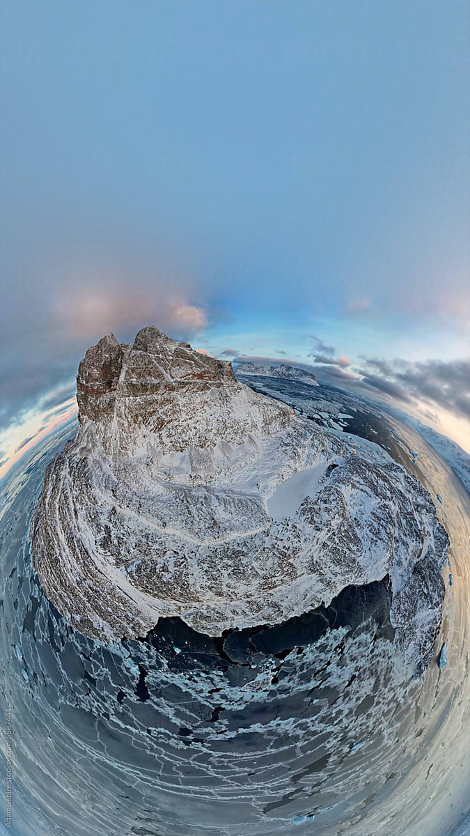 Arctic North Pole Circle - mountain peak and sea ice