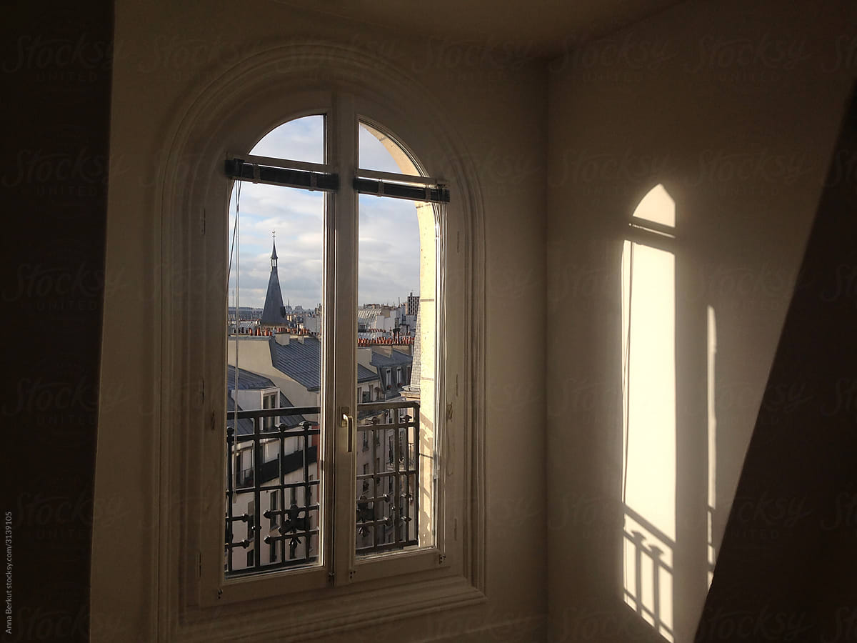 window in Paris, typical apartment interior in old historical building, France
